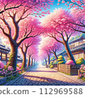 街角兩旁都是櫻花樹 112969588