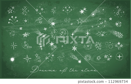 Collection of doodle star clasters and constellations on blackboard background. Vector sketch illustration. 112969734