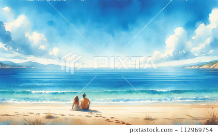 A couple sitting on the beach A couple sitting on the beach 112969754