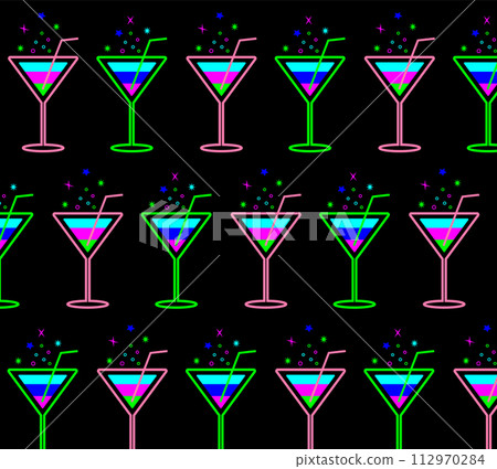 Pattern with martini glasses of different colors. Decor with alcoholic drinks. Vector. 112970284