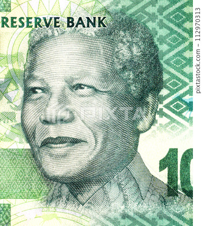 Nelson Mandela (1918 - 2013). Portrait on South Africa 10 Rands Banknote 112970313