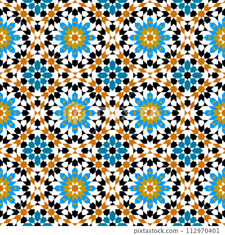 Seamless arabic geometric ornament based on traditional arabic art. Muslim mosaic. Turkish, Arabian tile.Girih style. Seamless arabic geometric ornament based on traditional arabic art. Muslim mosaic. Turkish, Arabian tile.Girih style. 112970401