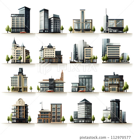 city architecture cityscape urban building modern illustration generative Ai. isometric line town street exterior downtown landscape construction district. isometric architect. 112970577