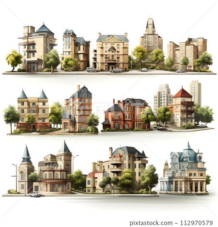 city architecture cityscape urban building modern illustration generative Ai. isometric line town street exterior downtown landscape construction district. isometric architect. 112970579