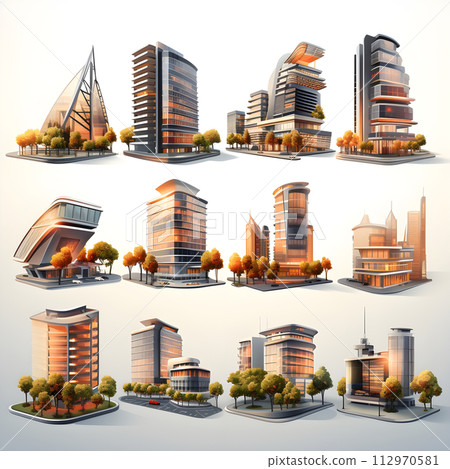city architecture cityscape urban building modern illustration generative Ai. isometric line town street exterior downtown landscape construction district. isometric architect. 112970581