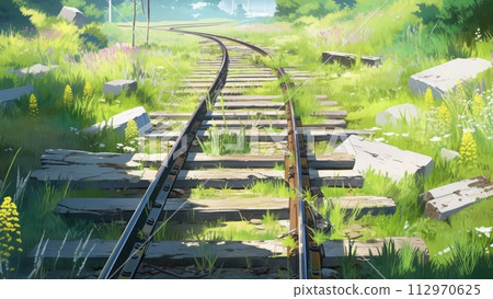 夏草覆蓋的廢棄鐵路線_2 112970625