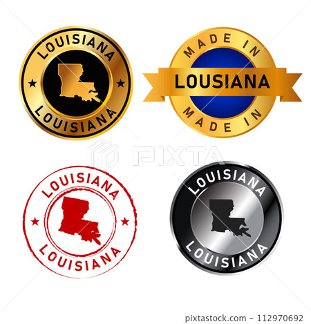 Louisiana badges gold stamp rubber band circle with map shape of country states America Louisiana badges gold stamp rubber band circle with map shape of country states America 112970692