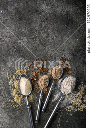 Assortment of different gluten free alternative flour Assortment of different gluten free alternative flour 112970693