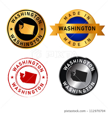 Washington badges gold stamp rubber band circle with map shape of country states America 112970704