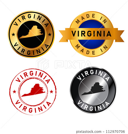 Virginia badges gold stamp rubber band circle with map shape of country states America 112970706