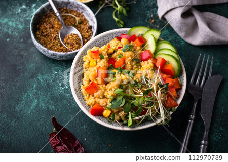 Bulgur with chickpeas and vegetables Bulgur with chickpeas and vegetables 112970789