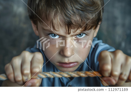 AI-generated content. Young Boy Holding Rope 112971189