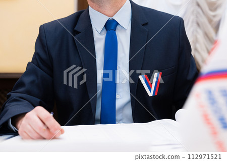 Patriotism in Russia. The man is a patriot of Russia. 112971521