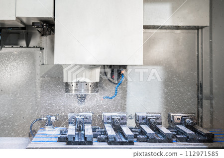 Process working of CNC turning, cutting, milling metal. Industrial machinery 112971585