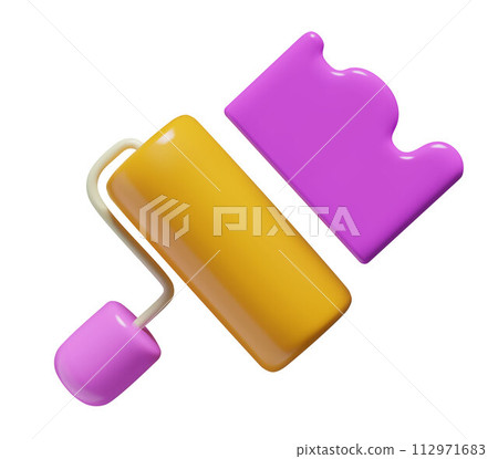 3d paint roller icon repair and renovation tool three dimensional realistic vector design element 112971683