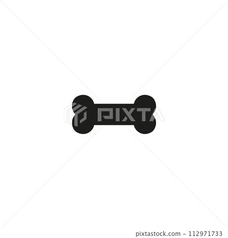 Black vector illustration of bone isolated on white background. Symbol of dog food. Bone icon vector. Black vector illustration of bone isolated on white background. Symbol of dog food. Bone icon vector. 112971733