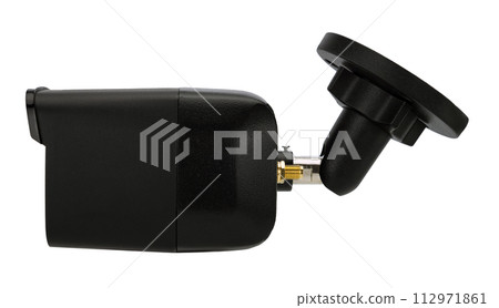 Black Wireless Outdoor Security Camera. Side shot Black Wireless Outdoor Security Camera. Side shot 112971861