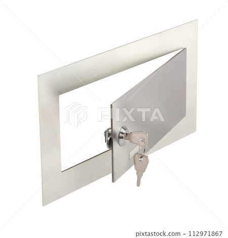 Metallic Mailbox Slot with Key on White. Isolated. 112971867