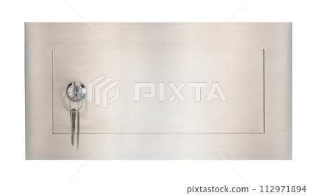 Stainless Steel Mail Slot with Key on White 112971894