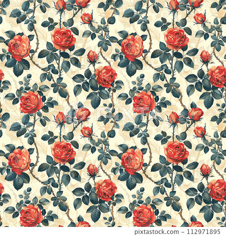 Red Rose Pattern on White Background 112971895