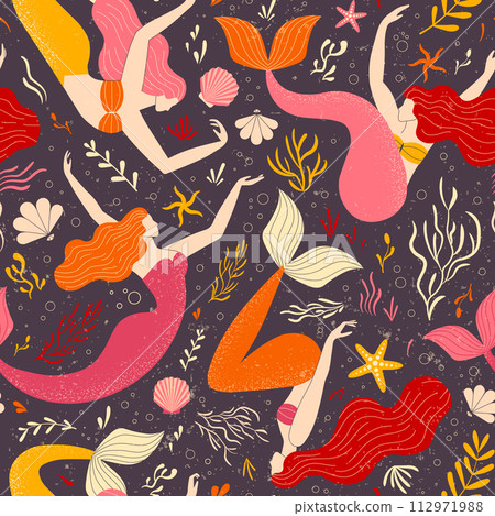 Fairy Tale Mermaids and Underwater Life Pattern 112971988