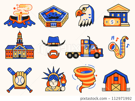 USA Icons and Design Elements in Line Art 112971992