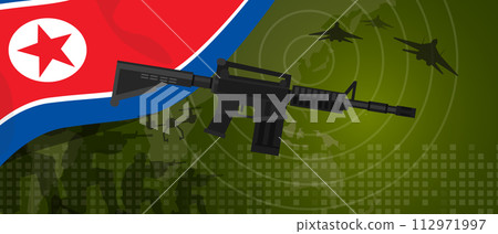 North Korea or Democratic People s Republic of Korea military power army defense industry war and fight country national celebration with gun soldier jet fighter and radar 112971997