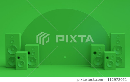 Set of Hi-fi speakers with loudspeakers for sound recording studio on monochrome 112972051