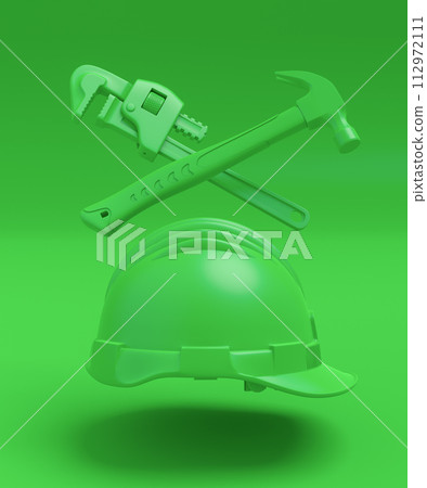 Flying view of monochrome construction tools for repair on multicolor background 112972111