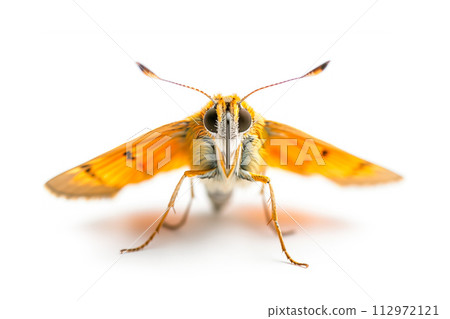 Beautiful Essex Skipper butterfly isolated on a white background. Side view 112972121