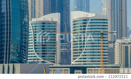 Panoramic timelapse view of business bay and downtown area of Dubai Panoramic timelapse view of business bay and downtown area of Dubai 112972521