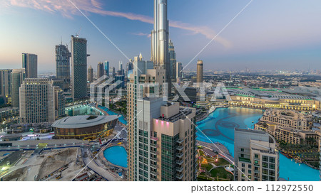 Dubai downtown day to night timelapse Dubai downtown day to night timelapse 112972550