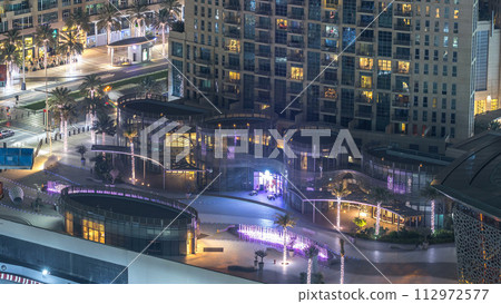 Dubai downtown night aerial timelapse 112972577