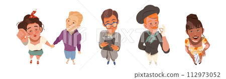 Smiling People Character Looking Up View from Above Vector Set Smiling People Character Looking Up View from Above Vector Set 112973052
