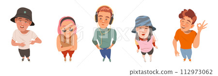 Smiling People Character Looking Up View from Above Vector Set 112973062