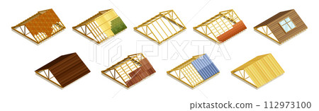 Isometric Roofing Construction Part of Building Vector Set Isometric Roofing Construction Part of Building Vector Set 112973100