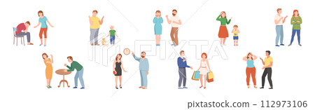 Arguing People Character Have Quarrel and Conflict Vector Set 112973106