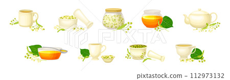 Linden Honey Jar and Aromatic Blossom Vector Set 112973132