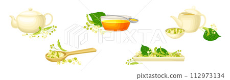 Linden Honey Jar and Aromatic Blossom Vector Set 112973134