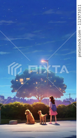 女孩和狗AI圖像 112973811