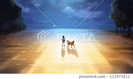 女孩和狗AI圖像 112973812