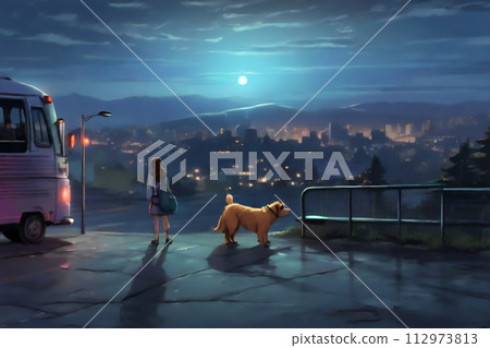 女孩和狗AI圖像 112973813