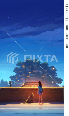 Girl and dog AI image 112973814