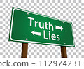 Truth, Lies Green Road Sign Vector Illustration on a Transparent Background. 112974231
