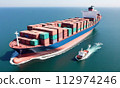 Container ship. Cargo shipping container in open sea. Generative AI 112974246