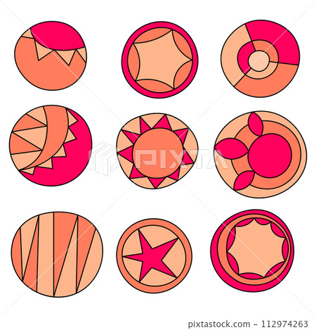 Geometric aboriginal art icon. Ethnic tribal rounded ornament. Afican, australian motiph. Dots painting. Vector illustration, template design for cloth, card, fabric Geometric aboriginal art icon. Ethnic tribal rounded ornament. Afican, australian motiph. Dots painting. Vector illustration, template design for cloth, card, fabric 112974263