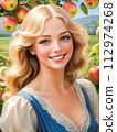 Beautiful attractive young woman surrounded by apples. Generative AI 112974268