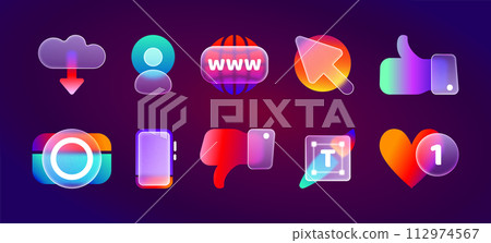Realistic 3d glass morphism transparent ui icons for mobile app or website 112974567