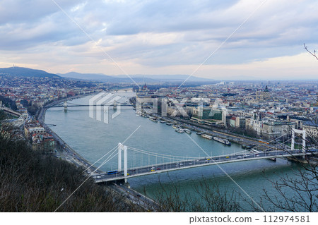Beautiful Budapest panorama with Danube river with bridges from Gellert Hill 112974581