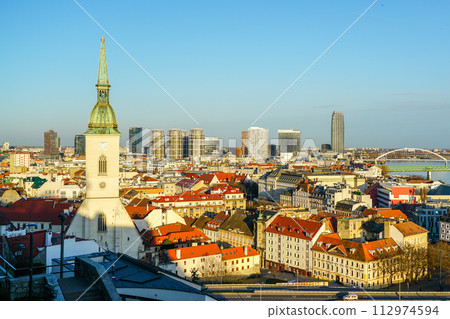 Bratislava panorama on a sunny day, the skyline of Bratislava as seen from Bratislava Castle Bratislava panorama on a sunny day, the skyline of Bratislava as seen from Bratislava Castle 112974594